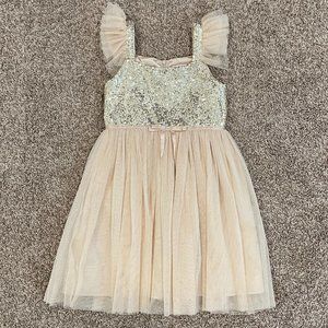 Popatu Girls Champagne Gold Tulle Dress with sequin bodice size 8